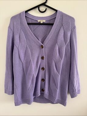 Tyler Boe Lavender Cable Knit V-Neck Button Cardigan